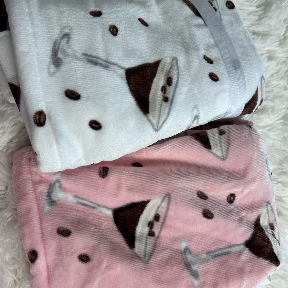 4pc Espresso Martini Glass Coffee Bean Cocktail Velour Bath Hand Tip Towel‎ Set